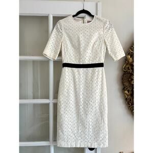 Ted Baker Cream eyelet straight below knee black belt SZ 1 (Ted Baker 1, not US)